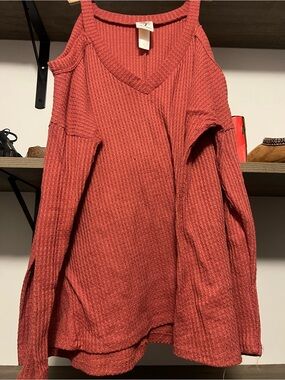 Self Esteem Off-the-Shoulder Waffle Knit Sweater - Rust